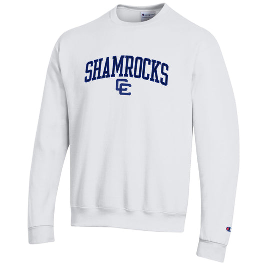 Champion Crewneck-  White w/SHAMROCKS and CC